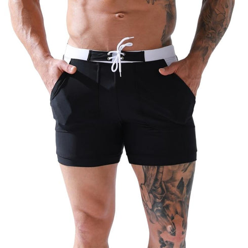 Men's Solid Swim Sport Swim Trunks with Pockets
