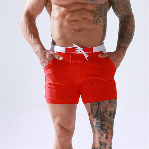 Men's Solid Swim Sport Swim Trunks with Pockets
