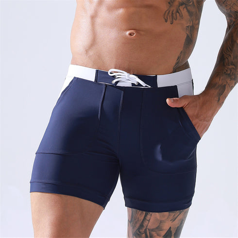 Men's Solid Swim Sport Swim Trunks with Pockets
