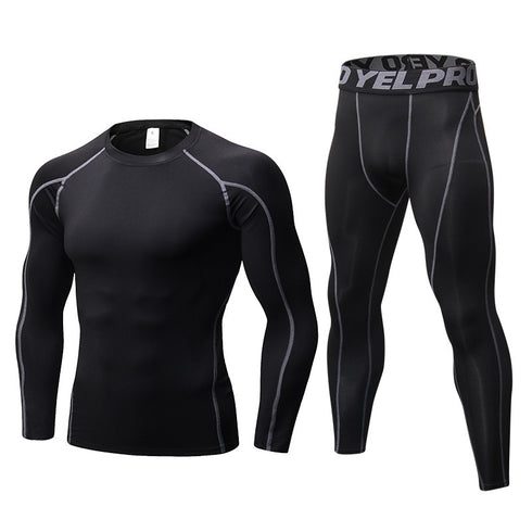 Men's Sport Long Sleeve Shirt Pants Two Piece Shapewear