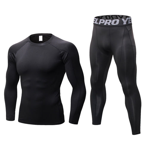 Men's Sport Long Sleeve Shirt Pants Two Piece Shapewear
