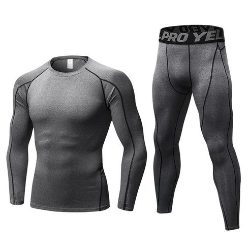 Men's Sport Long Sleeve Shirt Pants Two Piece Shapewear