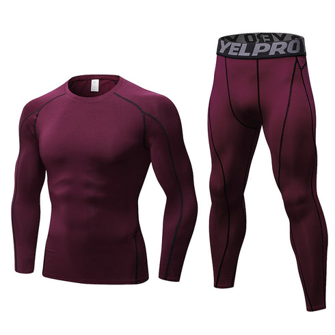 Men's Sport Long Sleeve Shirt Pants Two Piece Shapewear