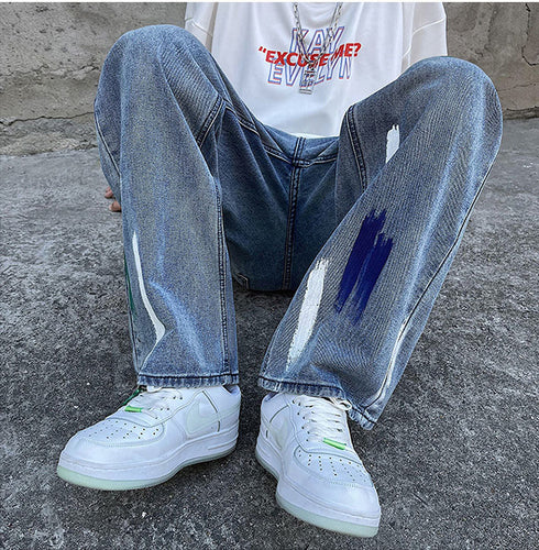 Men's Street Wear Casual Zipper Printed Denim Jeans