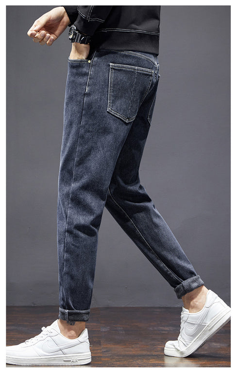 Men's Streetwear Fleece-Lined Straight Fit Denim Jeans