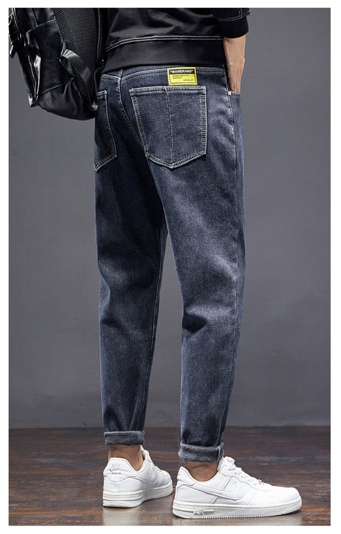 Men's Streetwear Fleece-Lined Straight Fit Denim Jeans