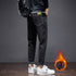 Men's Streetwear Fleece-Lined Straight Fit Denim Jeans