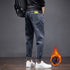 Men's Streetwear Fleece-Lined Straight Fit Denim Jeans