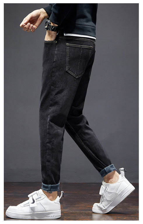 Men's Streetwear Fleece-Lined Straight Fit Denim Jeans