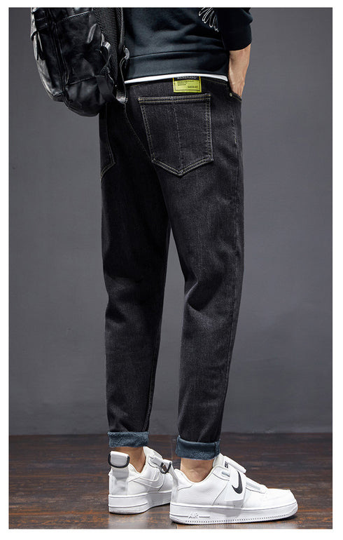 Men's Streetwear Fleece-Lined Straight Fit Denim Jeans