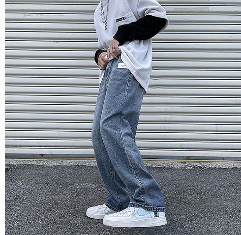 Men's Streetwear Jeans Loose Straight Fit Denim Pants