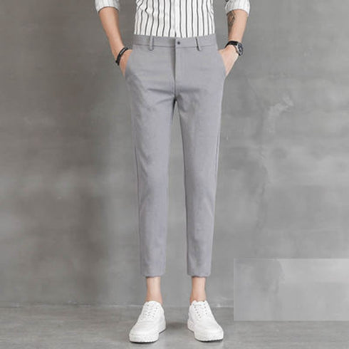 Men's Stretch Pleat-Front Cropped Plus Size Dress Pants