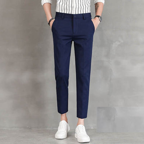 Men's Stretch Pleat-Front Cropped Plus Size Dress Pants