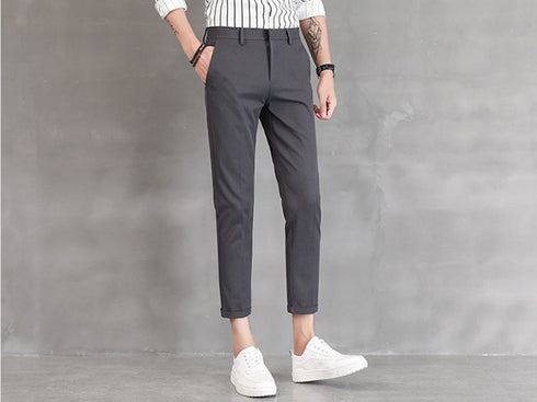 Men's Stretch Pleat-Front Cropped Plus Size Dress Pants