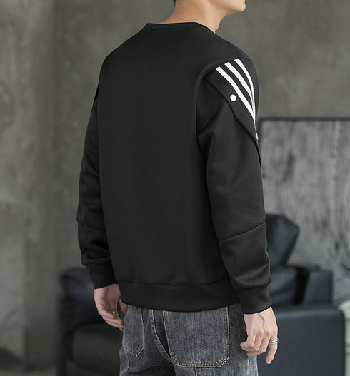Men's Striped Fleece-Lined Casual Workout Pullover Sweatshirts