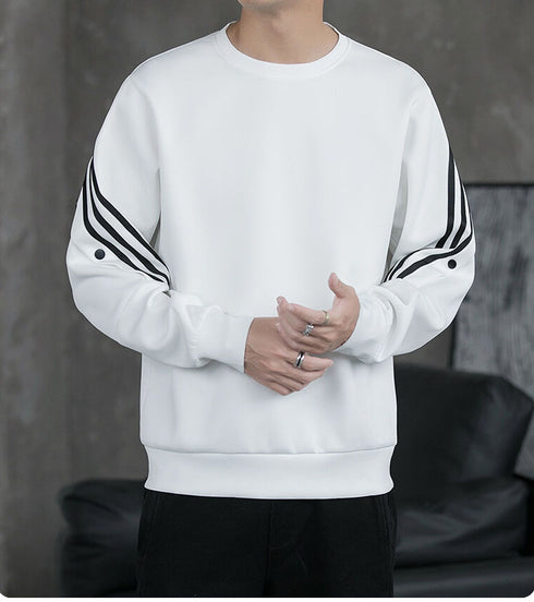 Men's Striped Fleece-Lined Casual Workout Pullover Sweatshirts