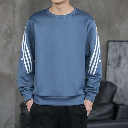 Men's Striped Fleece-Lined Casual Workout Pullover Sweatshirts