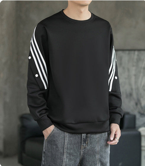 Men's Striped Fleece-Lined Casual Workout Pullover Sweatshirts