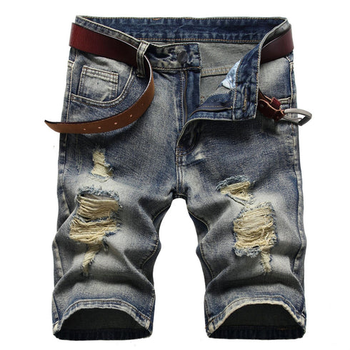Men's Summer Distressed Casual Straight Denim Jean Shorts
