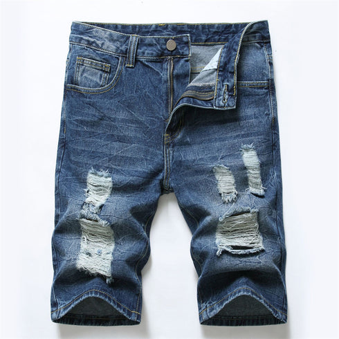 Men's Summer Slim Fit Holes Casual Denim Jean Shorts