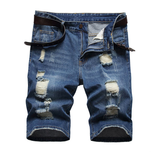 Men's Summer Slim Fit Holes Casual Denim Jean Shorts