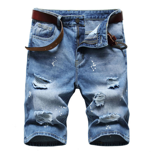 Men's Summer Slim Fit Holes Casual Denim Jean Shorts