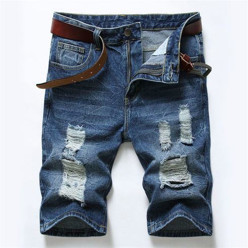 Men's Summer Slim Fit Holes Casual Denim Jean Shorts