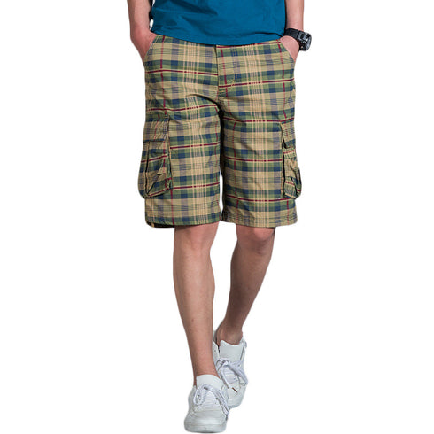 Men's Summer Straight Leg Utility Plaid Cargo Shorts