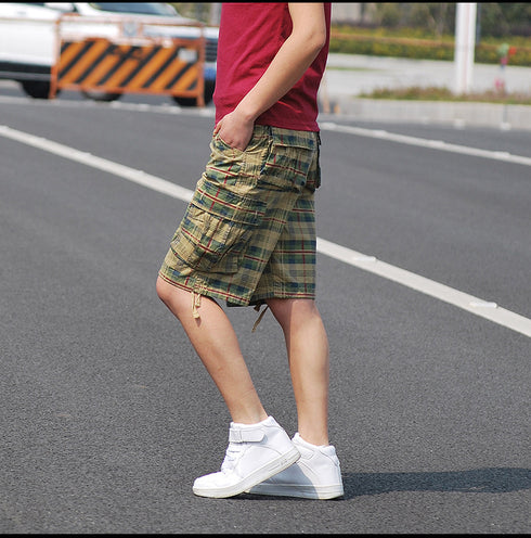 Men's Summer Straight Leg Utility Plaid Cargo Shorts