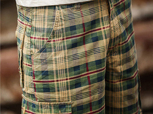 Men's Summer Straight Leg Utility Plaid Cargo Shorts