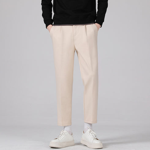 Men's Thicken Slim Fit Cropped Pleat-Front Dress Pants