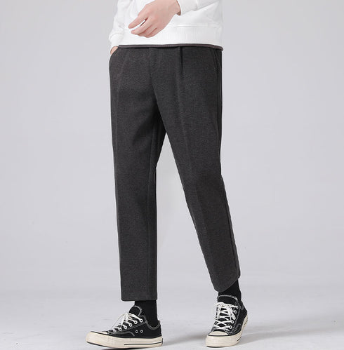 Men's Thicken Slim Fit Cropped Pleat-Front Dress Pants