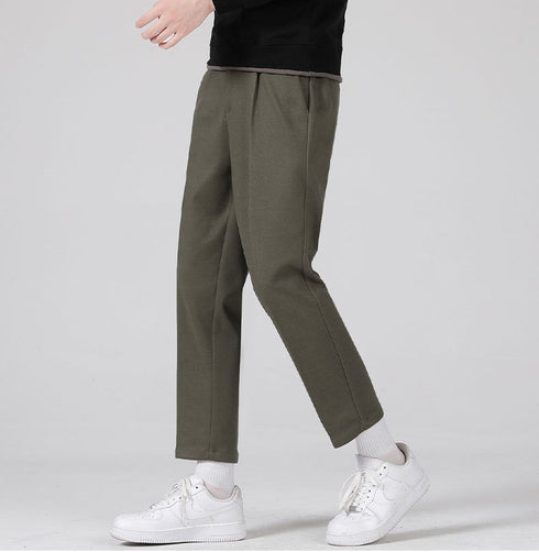 Men's Thicken Slim Fit Cropped Pleat-Front Dress Pants