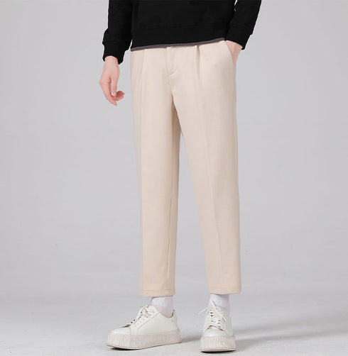 Men's Thicken Slim Fit Cropped Pleat-Front Dress Pants