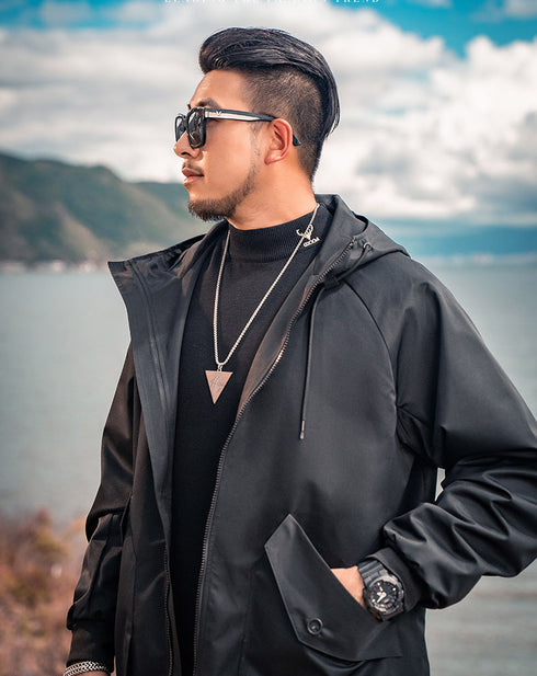 Men's Warm Windbreaker Full-Zip Mid-Long Jacket