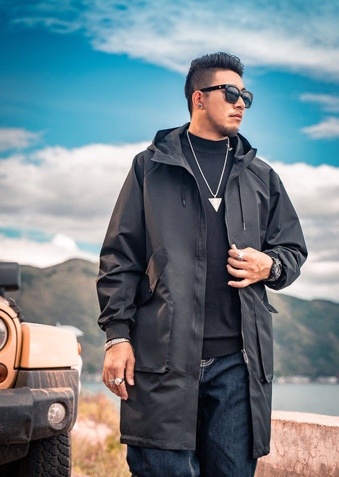 Men's Warm Windbreaker Full-Zip Mid-Long Jacket