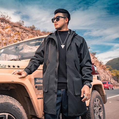 Men's Warm Windbreaker Full-Zip Mid-Long Jacket