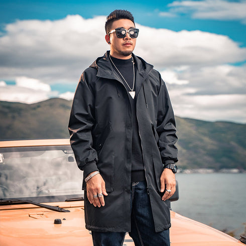 Men's Warm Windbreaker Full-Zip Mid-Long Jacket