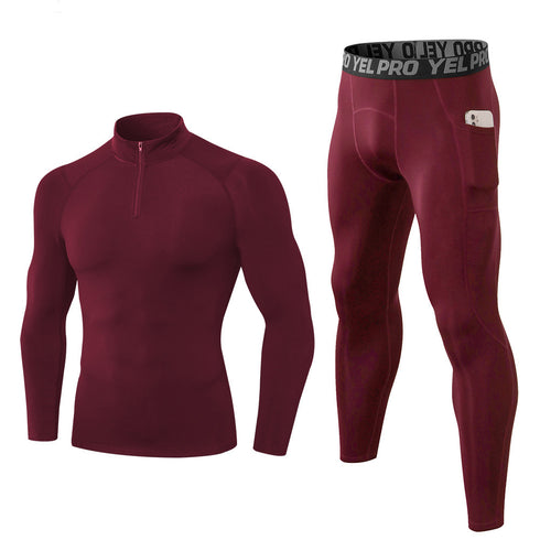 Men's Winter Brushed Warm Running Suit Shirt Pants Sets
