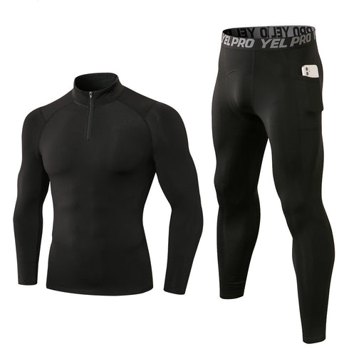 Men's Winter Brushed Warm Running Suit Shirt Pants Sets