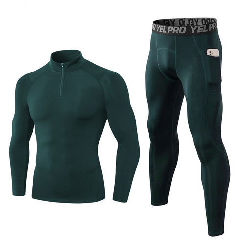 Men's Winter Brushed Warm Running Suit Shirt Pants Sets