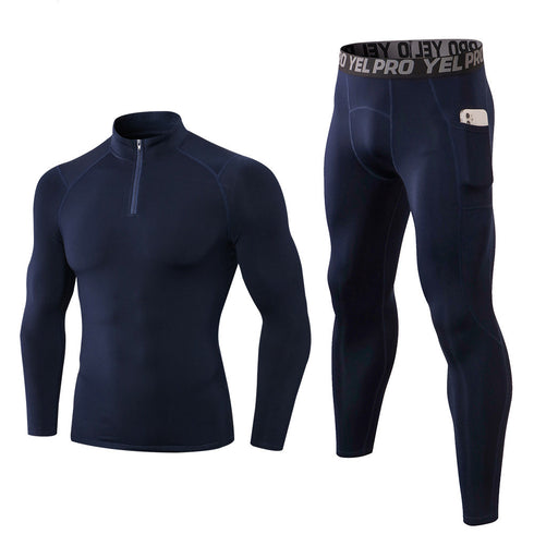 Men's Winter Brushed Warm Running Suit Shirt Pants Sets
