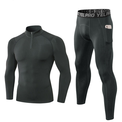 Men's Winter Brushed Warm Running Suit Shirt Pants Sets