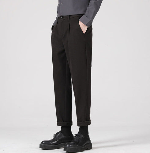 Men's Woolen Slim Fit Straight Pleat-Front Dress Pants