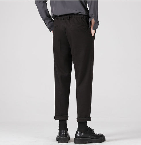 Men's Woolen Slim Fit Straight Pleat-Front Dress Pants