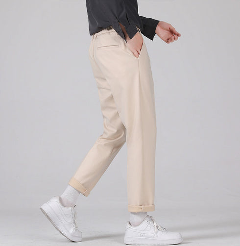 Men's Woolen Slim Fit Straight Pleat-Front Dress Pants