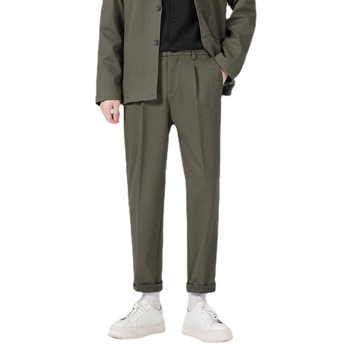 Men's Woolen Slim Fit Straight Pleat-Front Dress Pants