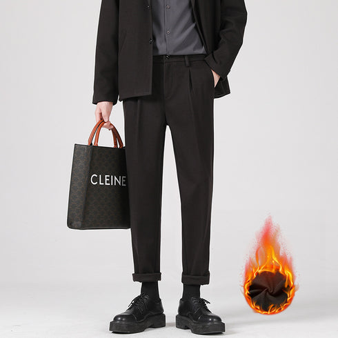 Men's Woolen Slim Fit Straight Pleat-Front Dress Pants