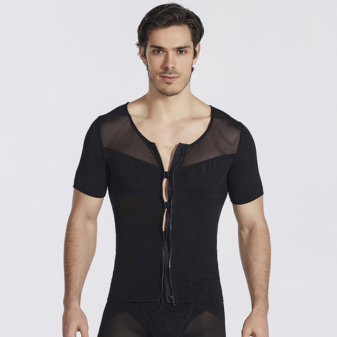 Men's Zipper Abdomen Control Compression T-shirt Shapewear