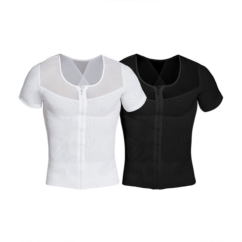 Men's Zipper Abdomen Control Compression T-shirt Shapewear